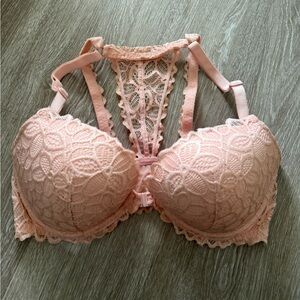 PINK Victoria's Secret Lace Racerback Push-Up Bra - Light Pink